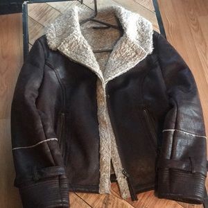 Leather coat.  Sherpa lined